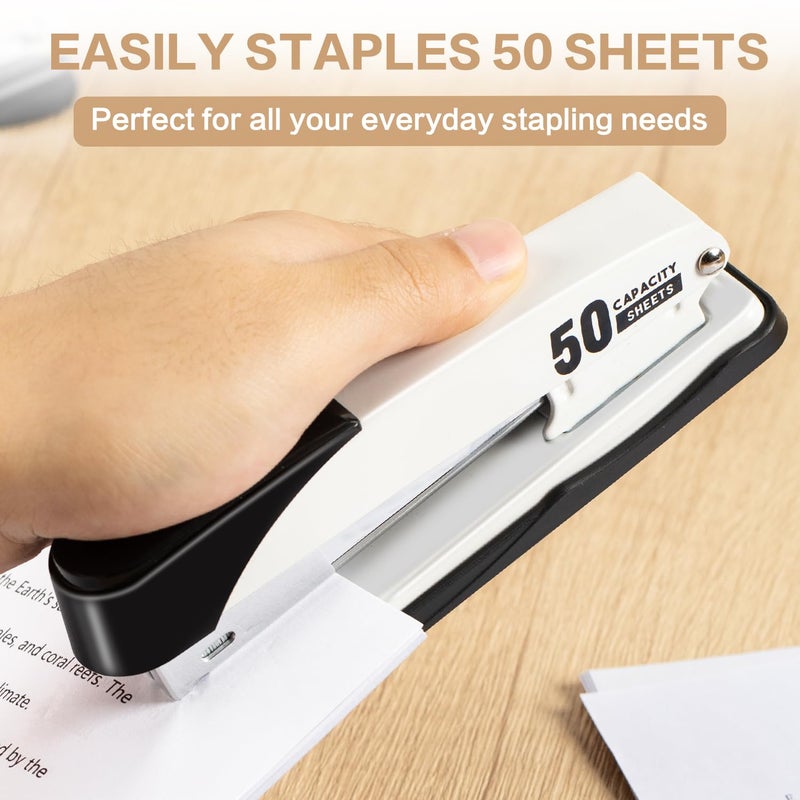 Deli Stapler Heavy Duty, Full Strip Staplers for Desk with 2000 Staples and Staple Remover, 50 Sheet Capacity, No Jam, Non-Slip Office Stapler with Staples for Office, Classroom, White - Image 4